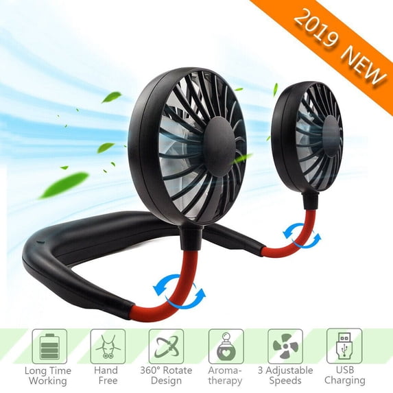 Portable USB Charging Fan Neckband Dual Cooling Mini Fan Lazy Neck Hanging Style