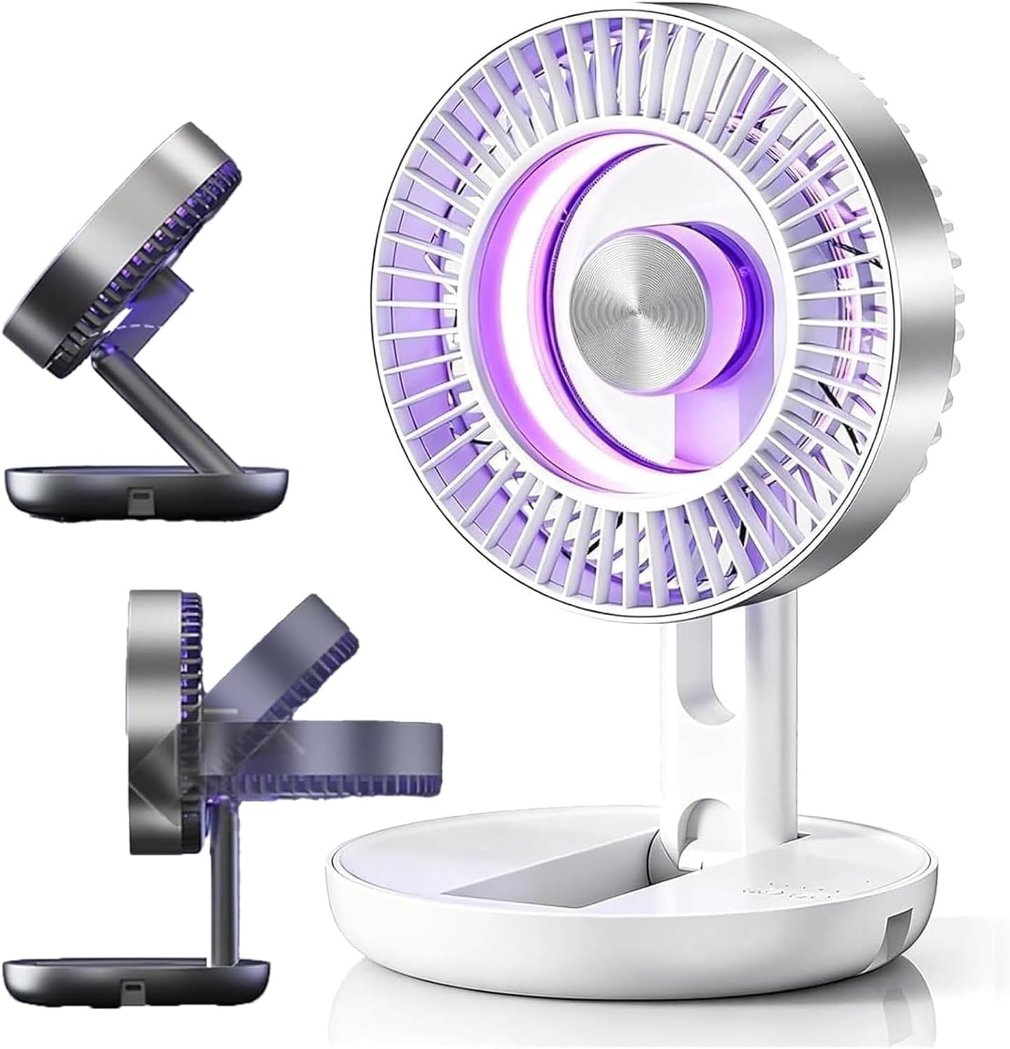 Portable USB Desk Fan, 3-in-1 Foldable Wall-Mounted Rechargeable Fan with RGB Light, 5-Speed Quiet Personal Fan for Travel Kitchen Bedroom(xxw)