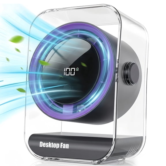 Small Desk Fan, Camping Portable Tabletop Fan with Smart Digital Display, 100 Speeds 360° Rotation Rechargeable Personal Fan for Bedroom Office Home