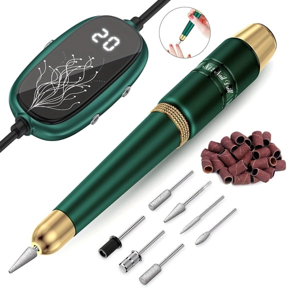 Portable USB Electric Nail Drill Kit with LED Speed Display, Professional Manicure Pedicure Set for Acrylic & Gel Nails, Green