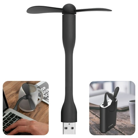 Portable USB Fan with Flexible Neck for Laptops, Notebooks, Power Banks and More USB A Enabled Devices - Black