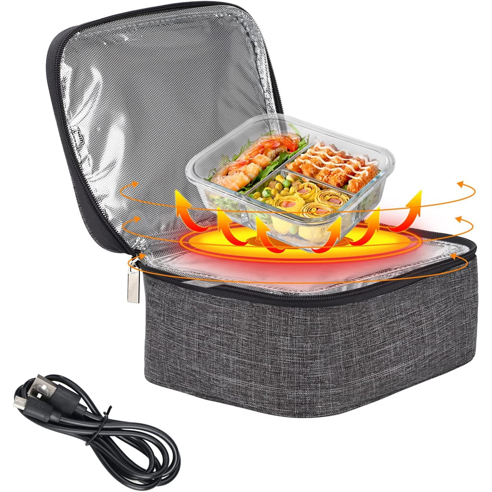 Portable USB Food Warmer Lunch Box 21x16x8cm Insulated Heated Bag ...