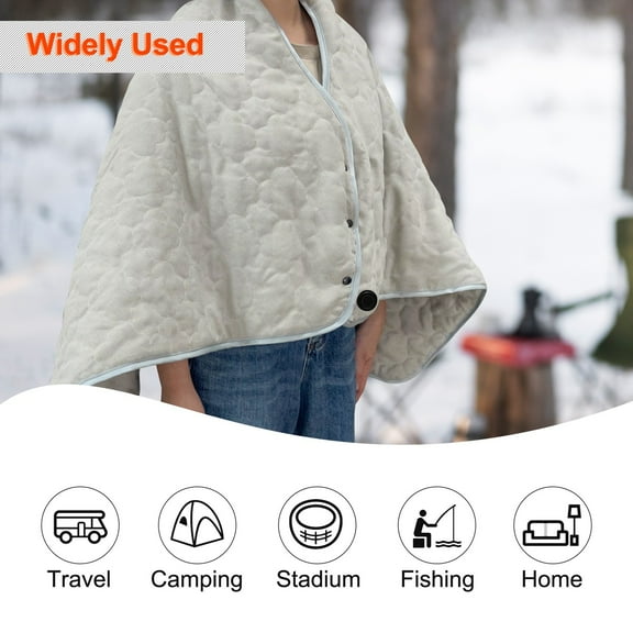 Portable USB Heated Blanket 140x82cm Wearable Shawl and Throw for Home and Outdoor Use with Battery Operated Heat Settings