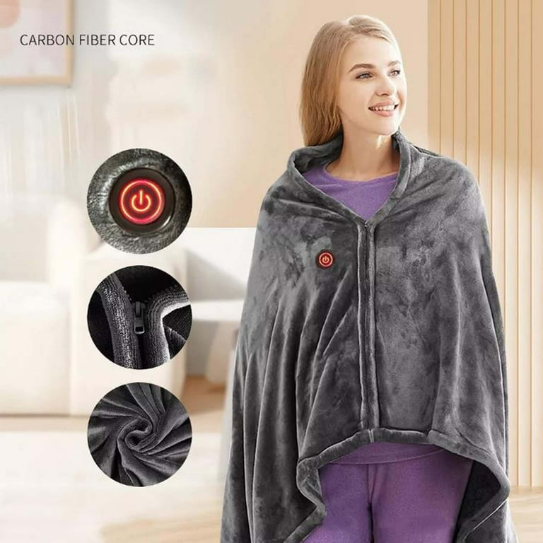 Portable USB Heated Blanket Cordless Heated Throw Blanket 3 Heating Levels Car Electric Blanket with Pocket for Outdoor Stadium Camping Travel