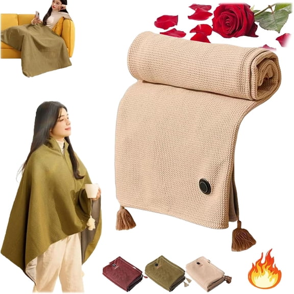 Portable USB Heated Blanket Shawl for Women, Cordless Electric Warming Shawl with Zipper, Soft Wearable Heated Wrap with 3 Adjustable Heat Levels