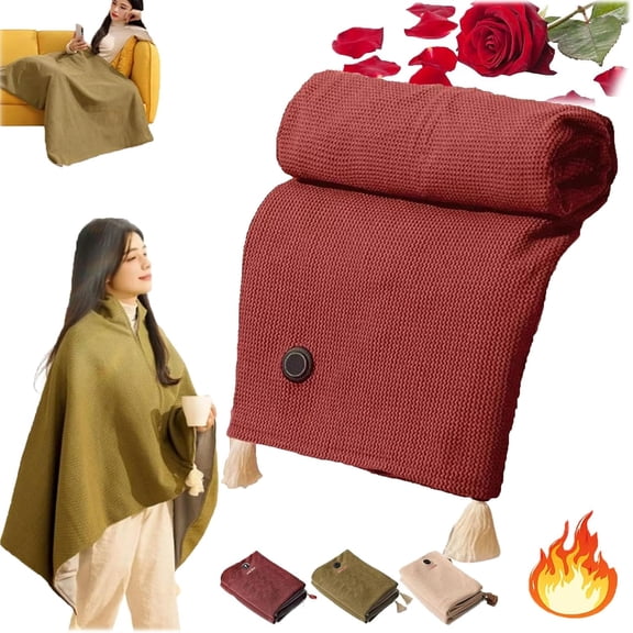 Portable USB Heated Blanket Shawl for Women, Cordless Electric Warming Shawl with Zipper, Soft Wearable Heated Wrap with 3 Adjustable Heat Levels