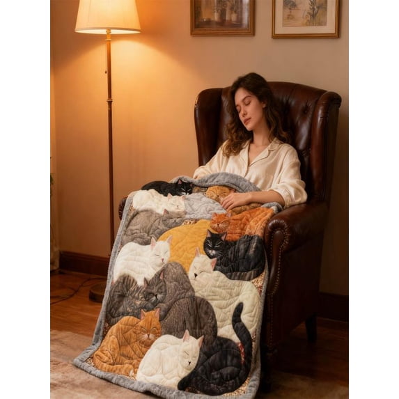 Portable Flocking Cats Sleeping Patterns Blanket Wearable Blanket Blanket Warm Body Cover Cold Protection Warm Cloak Plus Velvet Warm Flannel