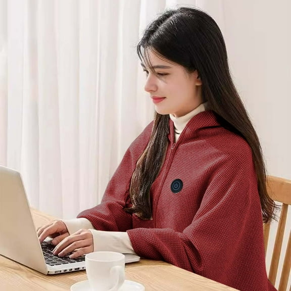 Portable USB Heated Shawl | Adjustable Temperature Settings & Secure Zipper for Hands-Free Use | Wearable Blanket for Home, Office, Travel & Camping | Includes Storage Bag & Washable Design