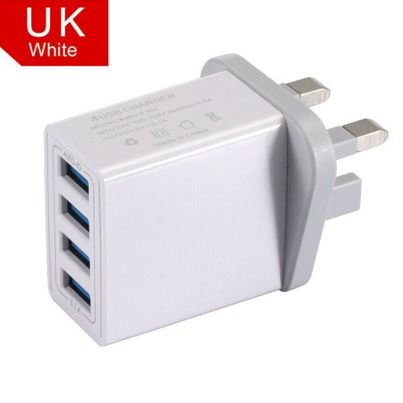Portable USB Hub Fast Quick Charge 4 Multi-Port Quick Charger Mains Wall Charger UK Plug Adapter Phone Chargers WHITE