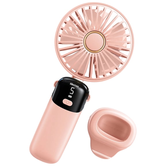 Portable USB Mini Hand Cooling Fan, 5 Adjustable Wind Speeds, Foldable Design with Holster and Base for Indoor & Outdoor Scenes