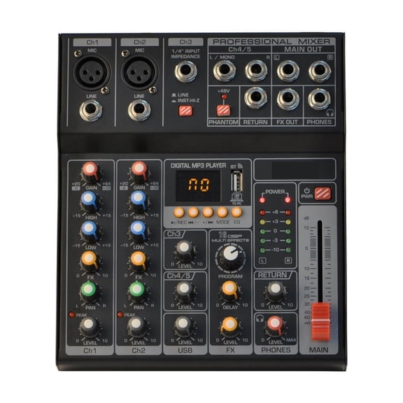 Portable USB Play Record 5 Channel PC Playback Guitar 2 Mono 1 Stereo Professional Mixer