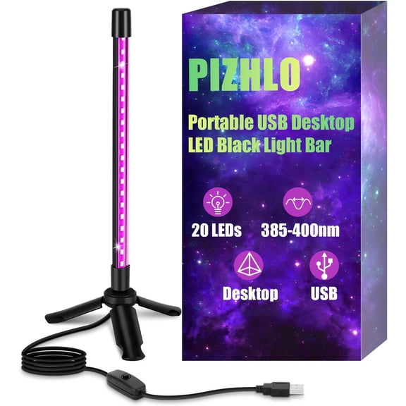 Portable USB Premium LED Black Light, Desktop Stand Blacklight with 5ft Cord+Switch, Glow in The Dark for Halloween, Party, Birthday, Body Paint, Fluorescent Poster, Bedroom(1Pack)