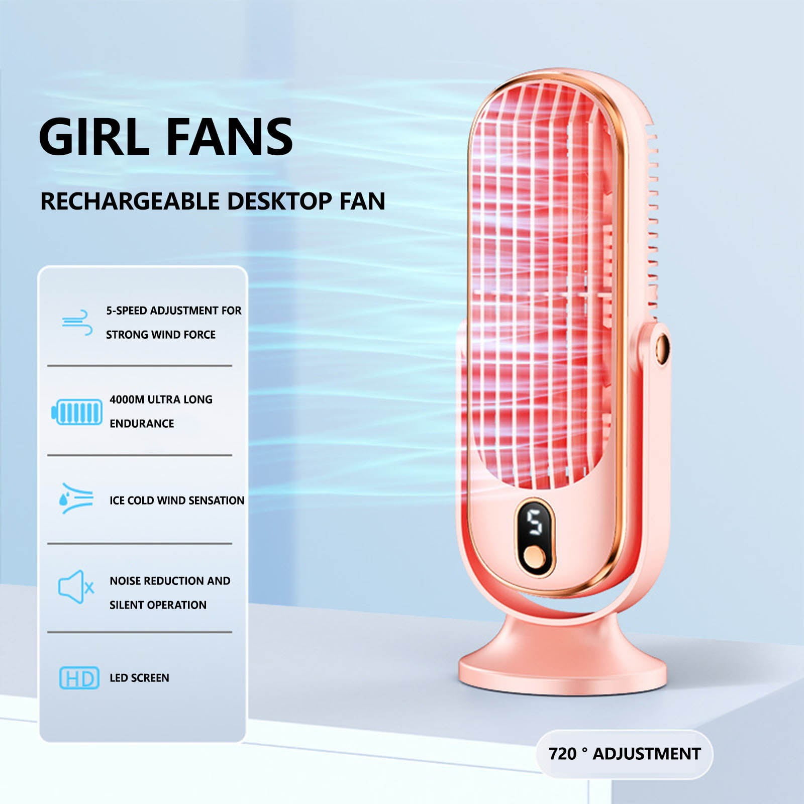 Portable USB Rechargeable Desktop Fan with Brushless Motor and Enhanced ...