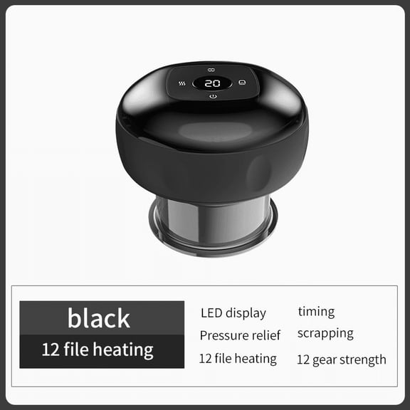 Portable USB Rechargeable Electric Cupping Device Features 12 Temperature And Suction Levels with Digital Display Adjustment, a Pressure Relief Valve, And Is Suitable for Cupping The Neck, Shoulders