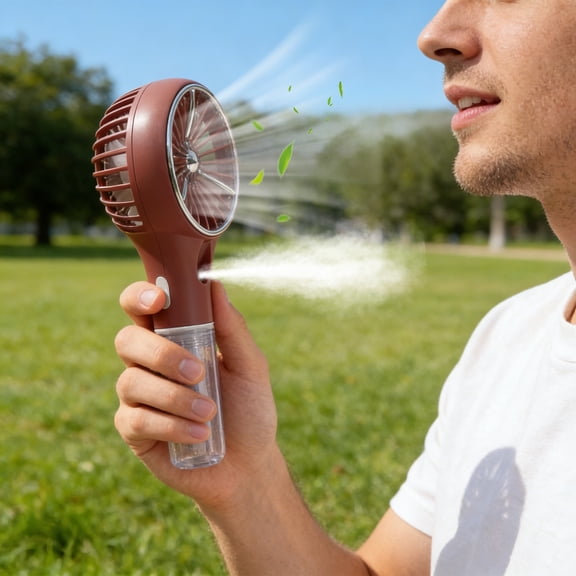 Portable USB Rechargeable Handheld Fan with Water Spray Mister, Adjustable Speed, Desktop Stand Base for Office, Student, Camping and Outdoor Summer Cooling, 2.79x5.7 Inches