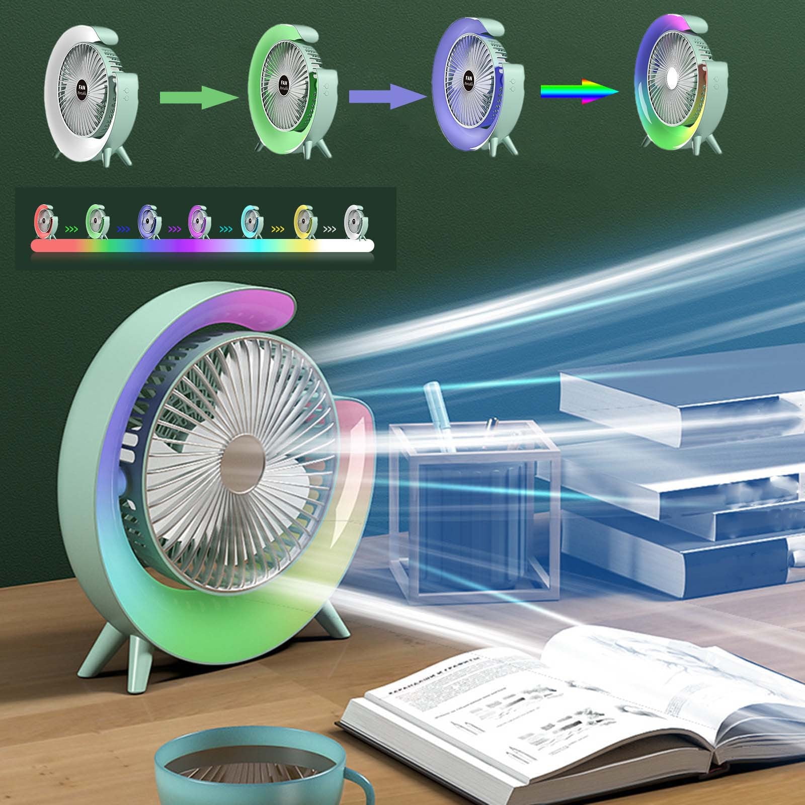 Portable USB Rechargeable Horse Lamp Fan with 3-Speed Settings and Color Changing Lights, Small Desktop Fan for Office, Dorm, Cycling, and Travel, Silent Operation