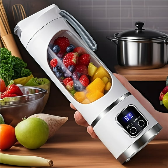 Portable USB Rechargeable Mini Blender & Juicer, 3 Modes & Digital Display, 12 Blades, 15.22oz, Easy to Clean, Personal Juicer for Travel, Smoothies & Fresh Juice