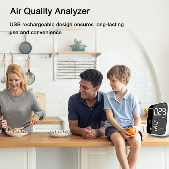 Portable USB Rechargeable PM2.5 Detector and Digital Air Quality Analyzer - Compact Home Air Pollution Monitor Thermohygrometer for Indoor Office (3.1 x 2.8 x 1.4 inches / 8.0 x 7.0 x 3.5 cm)