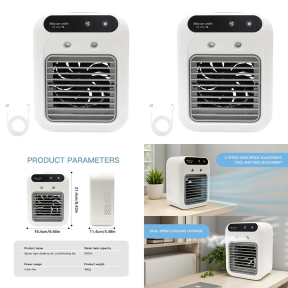 Portable USB Rechargeable Personal Air Cooler Fan - Touch Control 2 Speeds & Mist Spray for Instant Cooling - Perfect for Office Desk Dorm Home