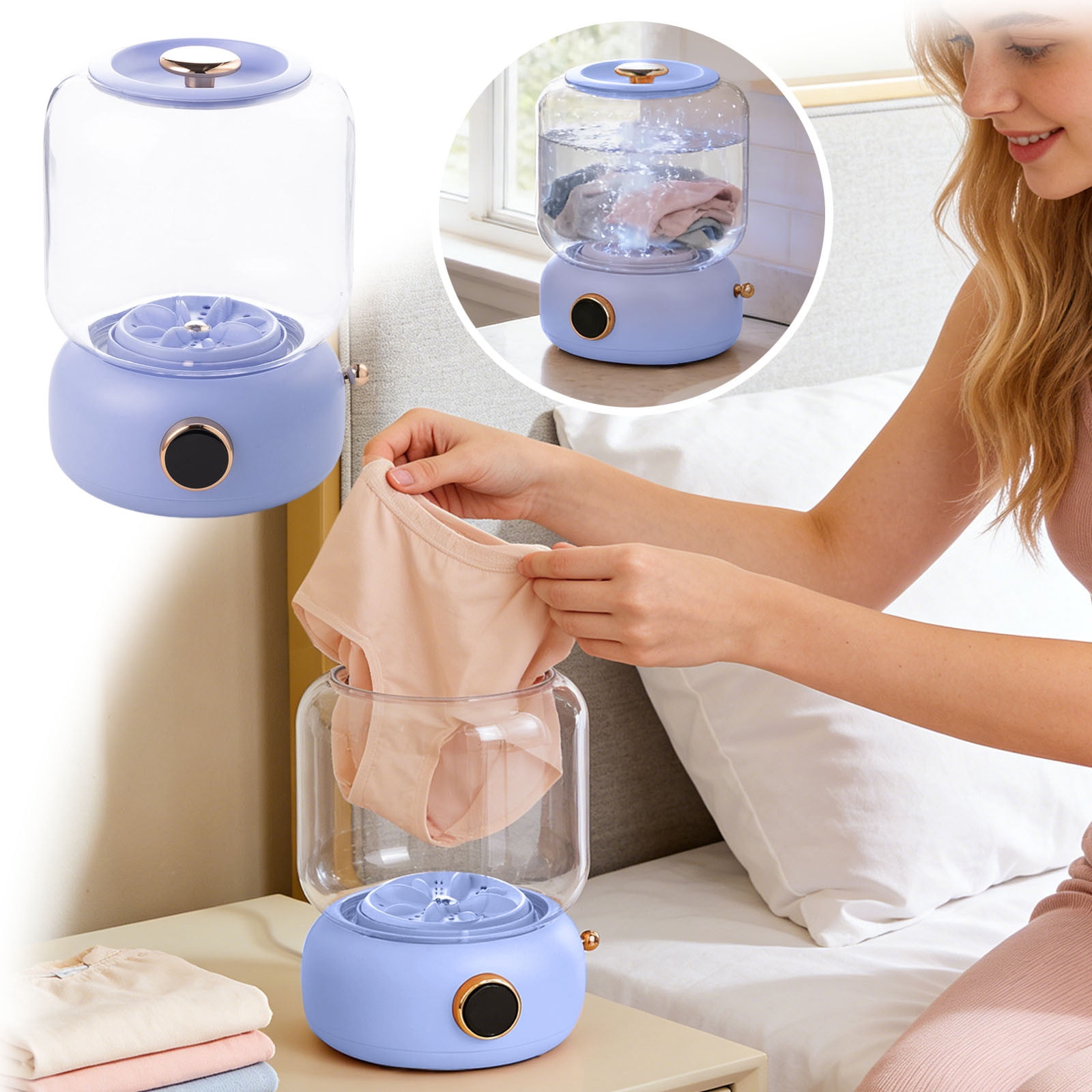 Portable USB Small Washing Machine - Rechargeable Personal Mini Washer with 3 Modes for Travel, Dorm, RV & Camping（Blue）