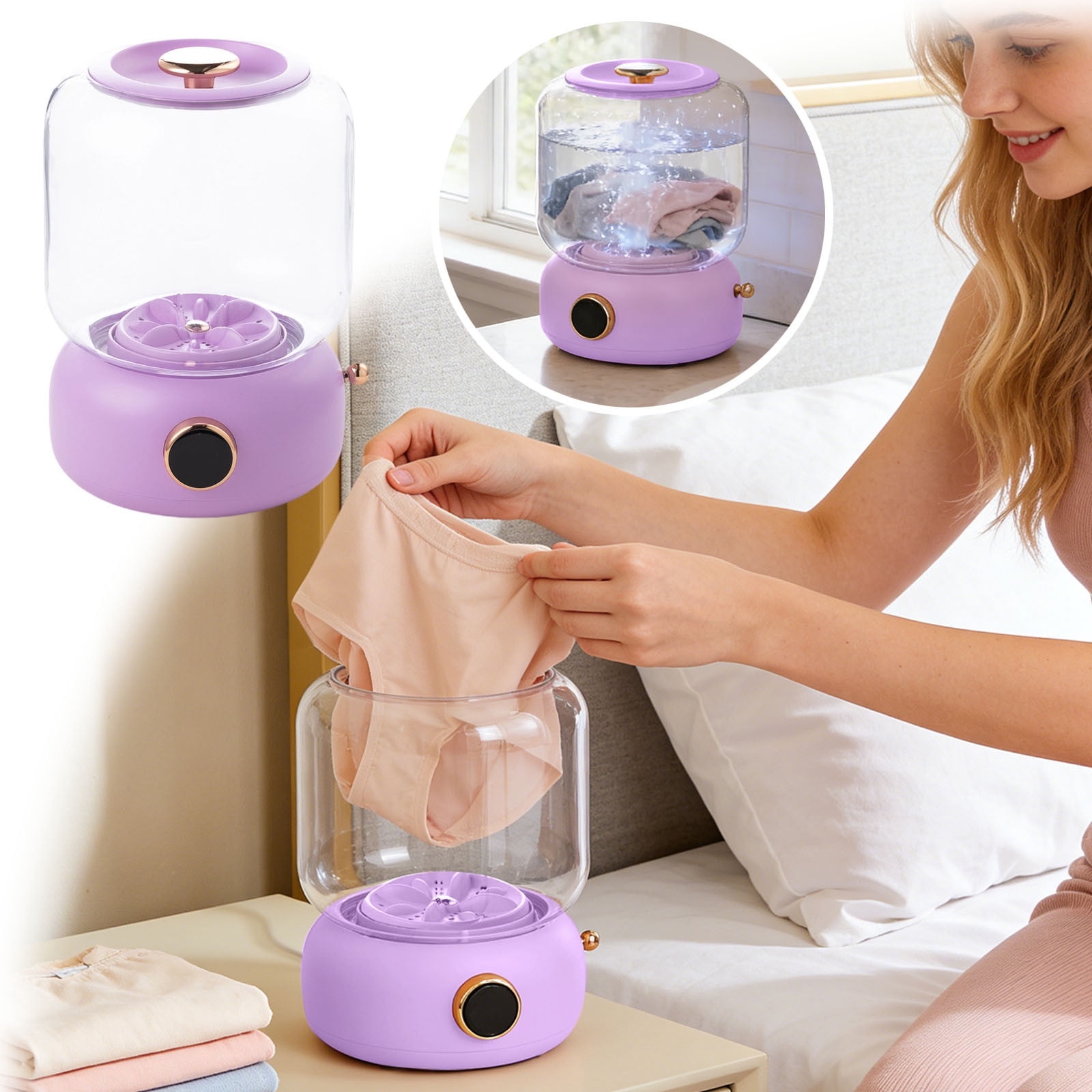 Portable USB Small Washing Machine - Rechargeable Personal Mini Washer with 3 Modes for Travel, Dorm, RV & Camping（Purple）