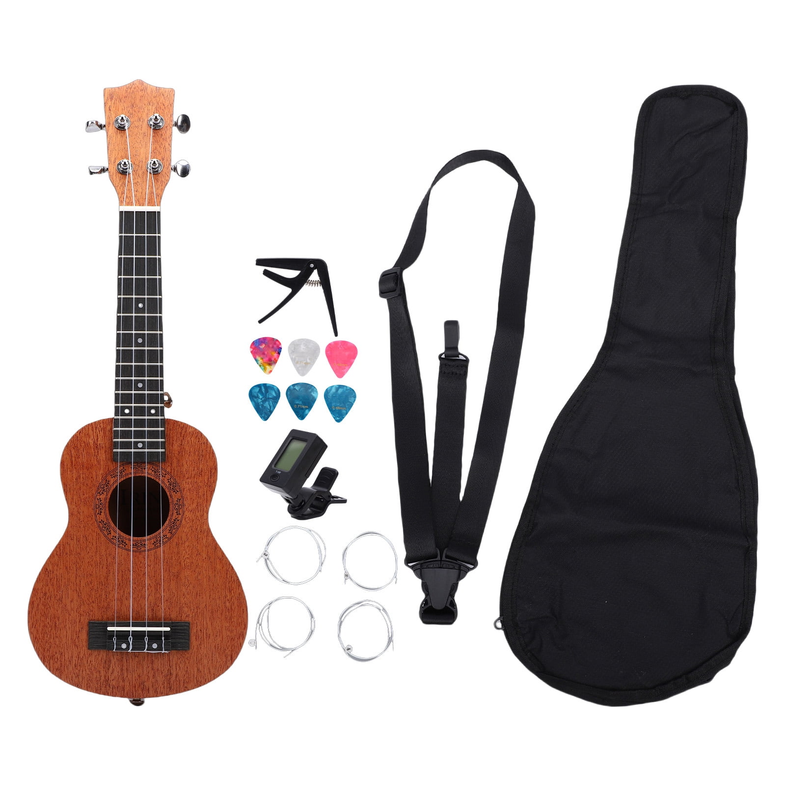 Portable Ukelele Practice Set Kit Ukulele 21 Inch Peach Core Wood 4 String Beginner Kit with Tuner Strap Capos Picks Portable Bag Ukelele Practice for Adults Kids