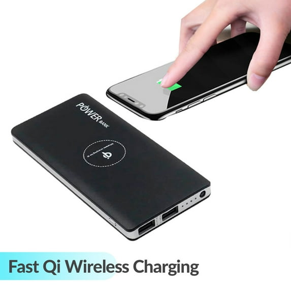 Portable Ultra Slim Power Bank with Qi Wireless Fast Charge – Black