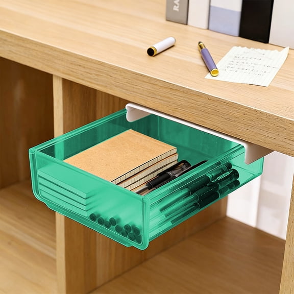 Portable Under-Desk Storage Rack, Drill-Free Under-Desk Drawer and Storage Box, Hidden Organization Solution, Adhesive Mount, Holds Notebooks, Pens, Small Supplies, Maximizes Desk Space