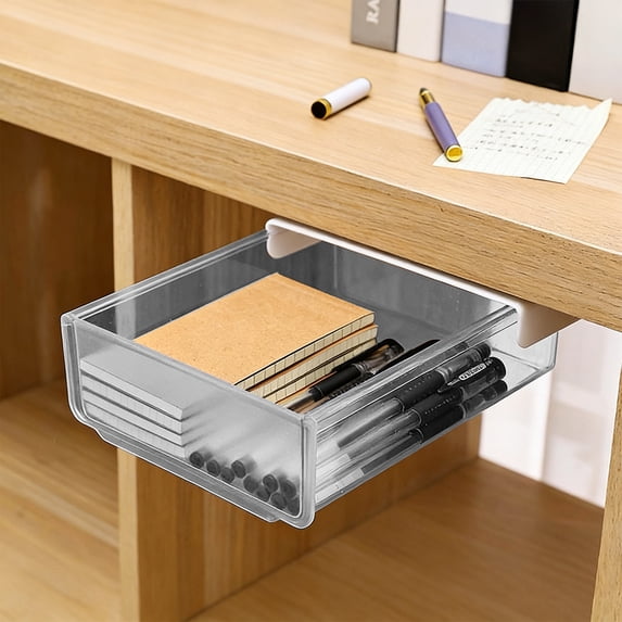 Portable Under-Desk Storage Rack, Hidden Organization Solution for Your Desk, Drill-Free Under-Desk Drawer and Storage Box for Stationery, Office Supplies and Small Items