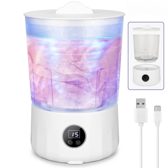 OUMASK 1.5L Portable Top Load Washing Machine for Underwear, Rechargeable Mini Washer with 3 Wash Modes, White