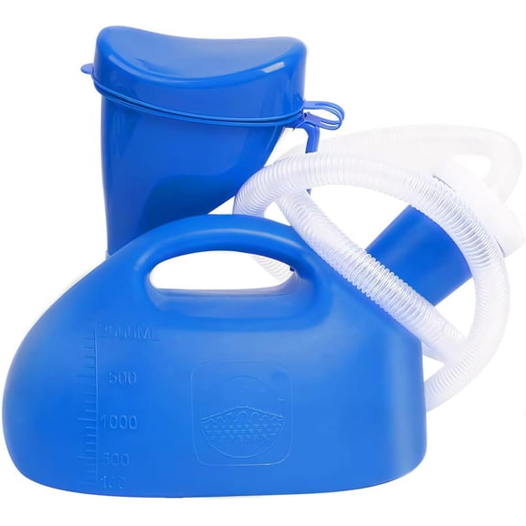 Portable Urinal for Women & Men, Urinal Bottle Spill Proof Bedside Urinals 2000ml Travel Camping Urinal Toilet Pee Bottle with Long Hose (Blue)
