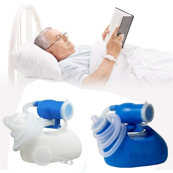 Portable UrinalforMen, Plastic Tubing, Portable Urinal, Men Care, 67.6 Oz Plastic Bottle, Clear Coiled Tubing, Blue Base, Screw-On Lid, Home Medical Mobility Aids, 1 Set
