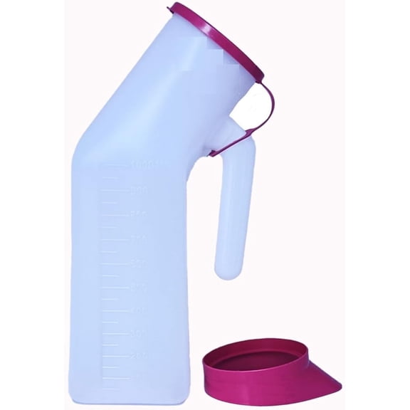 Portable Urine Pot with Cap, 1000 ML, Polypropylene Medical Grade Plastic, Pee Collector for Male, Female and Bedridden Adults, Pack of 2 RENDOM Color