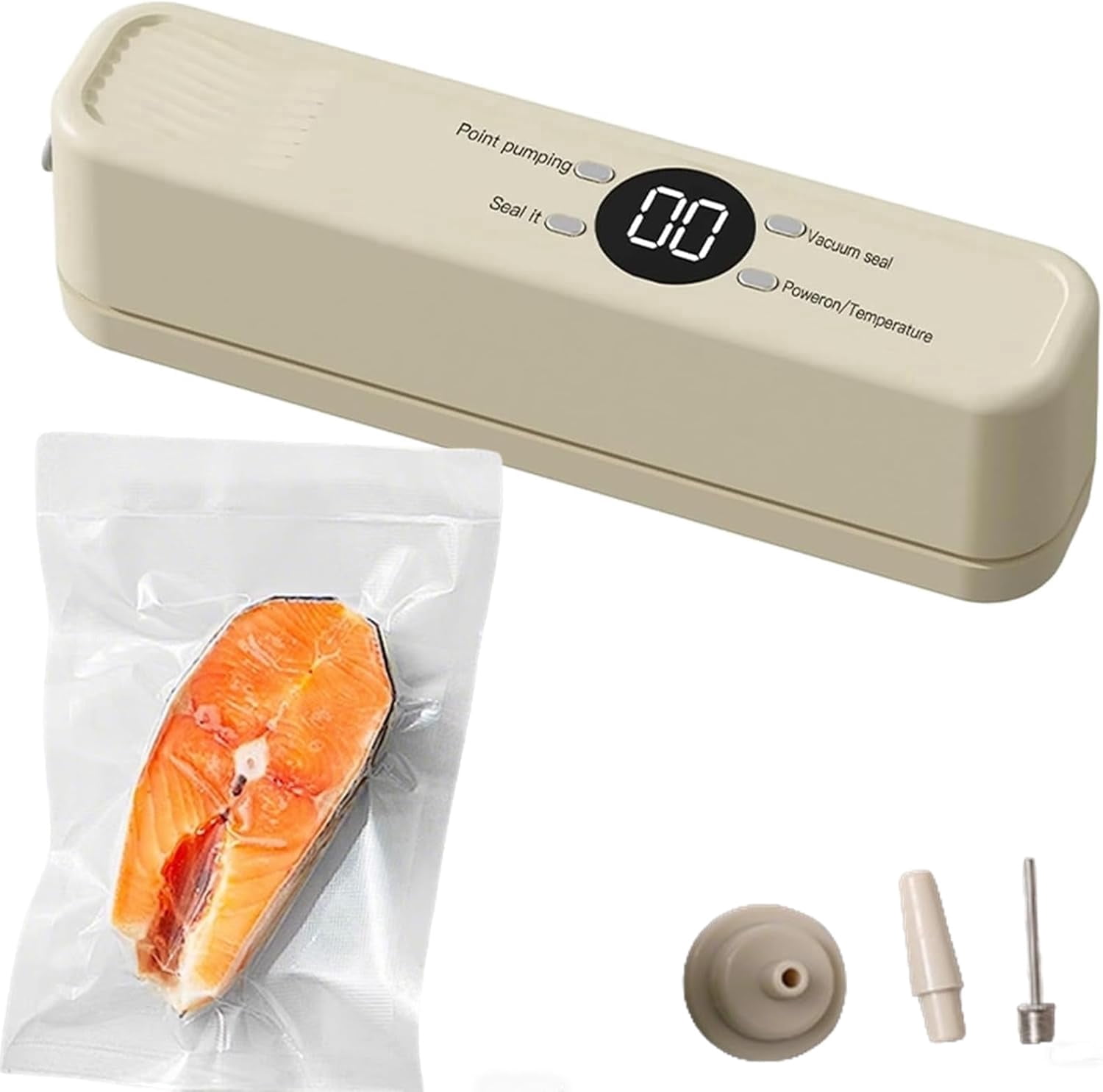 Portable Vacuum Sealer for Food, Compact Vacuum Sealer & Food Sealers, Wireless 60KPA Handheld with 3-Temp Modes for Dry/Wet/Oily Items, Indoor Outdoor Use (Beige)