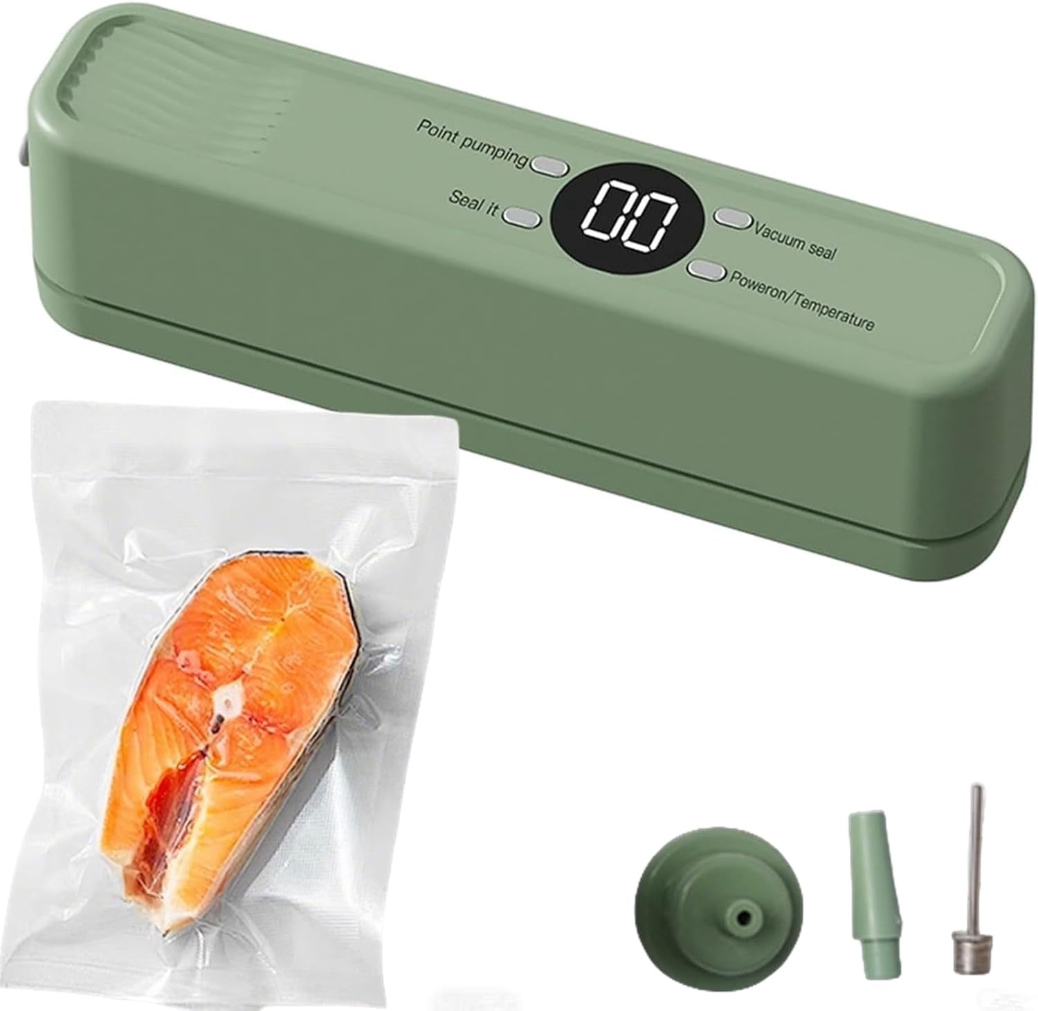 Portable Vacuum Sealer for Food, Compact Vacuum Sealer & Food Sealers, Wireless 60KPA Handheld with 3-Temp Modes for Dry/Wet/Oily Items, Indoor Outdoor Use (Green)