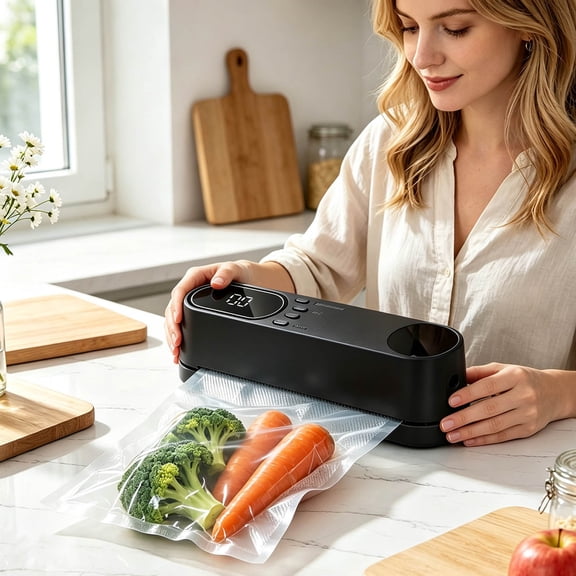 Portable Vacuum Sealer Machine USB Rechargeable Compact Handheld Food Air Sealer with 10 Pcs Vacuum Bag Household Sealing Device for Kitchen Food Storage Meal Prep Outdoor Camping Black