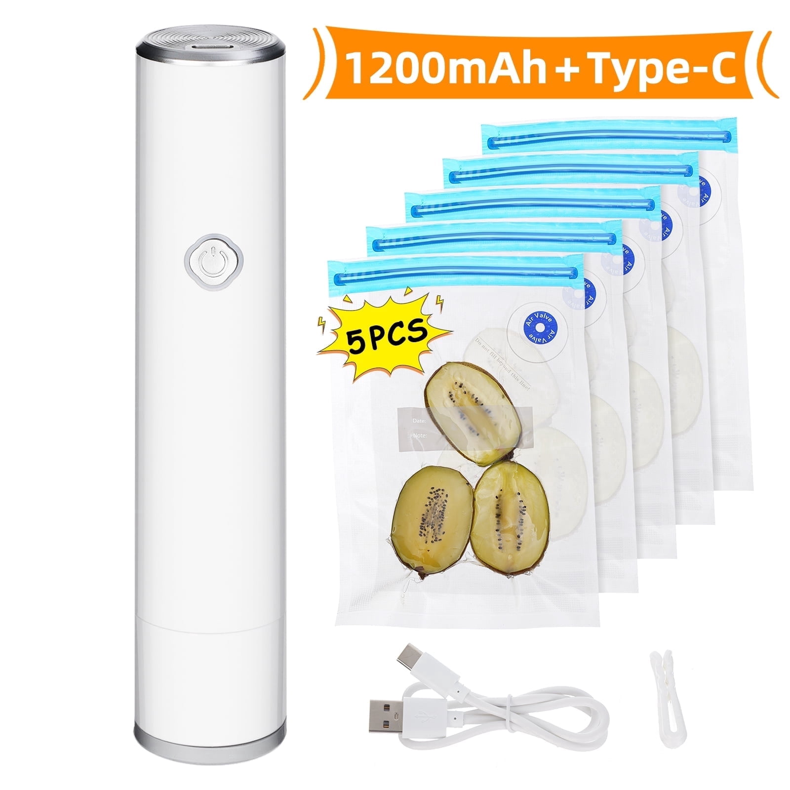 Handheld Vacuum Sealer with 5 Reusable Bags YEERSWAG Powerful Compact Vacuum Sealer for Food, Seal Meal Saver, Portable Food Sealer for Storage & Preservation, White