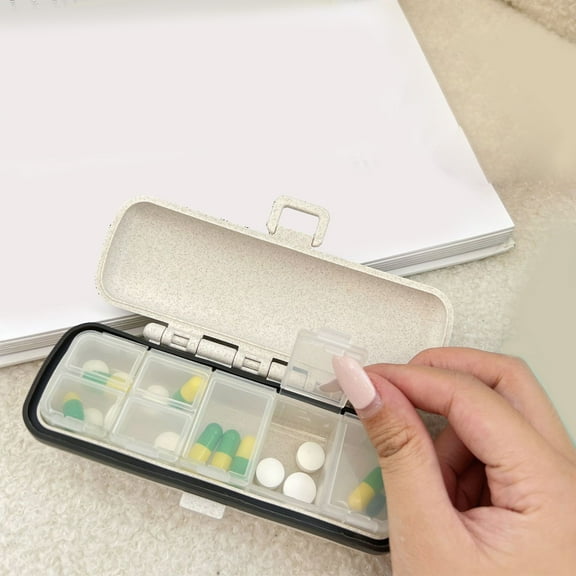 Portable Vc Storage Box - Space-Saving Travel Pill Organizer, Weekly Vitamin Supplement Case with Large Capacity, Plastic Beige