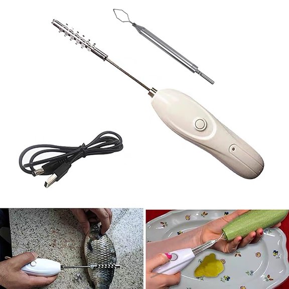 Portable Vegetable Corer Cordless Zucchini Corer, Electric Scraping Scale Machine Scale Scraper With 2 Cutter Heads, Stainless Steel Rechargeable Fruit Digging Corer