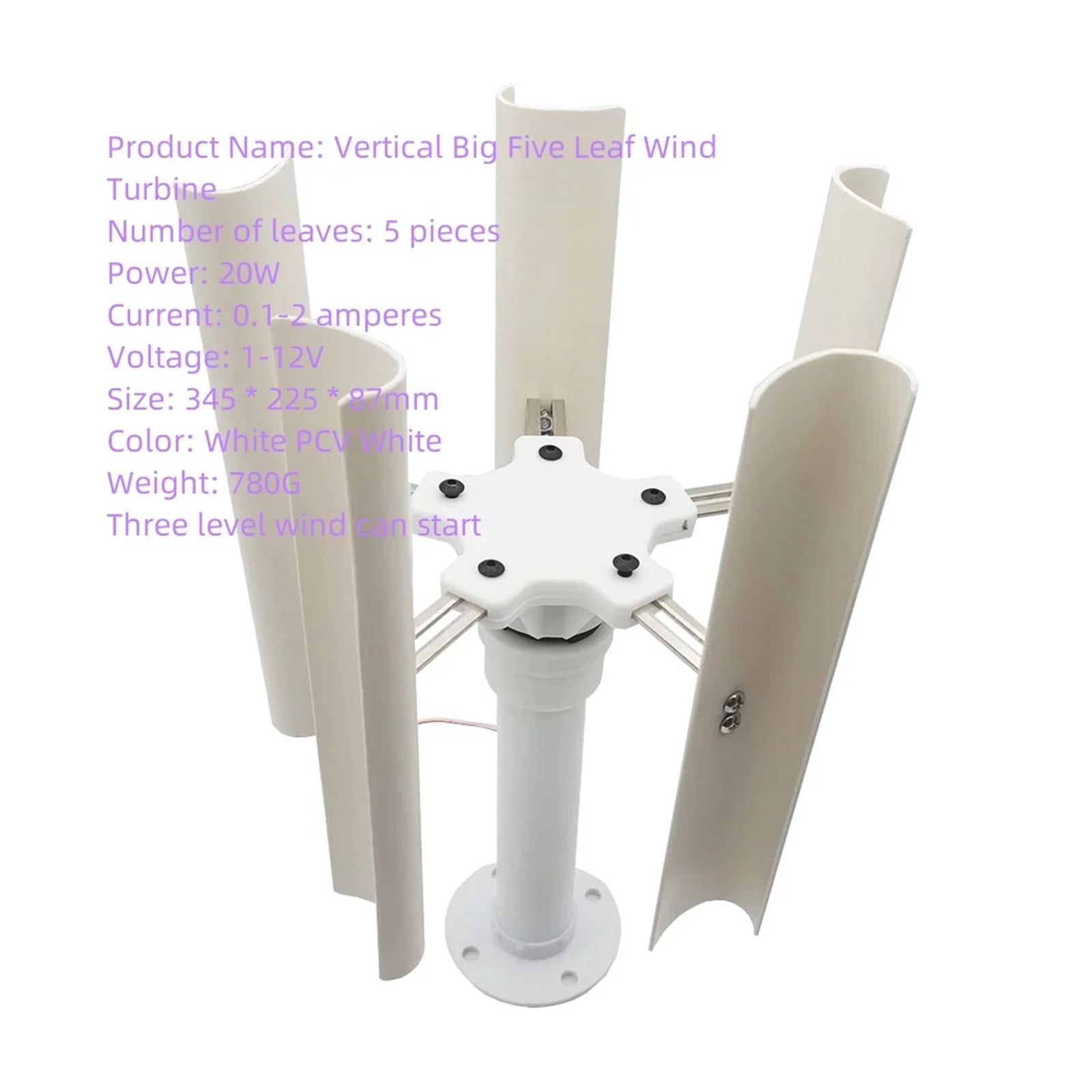 Portable Vertical Axis Five Blade Wind Tur-bine Model Three-phase Permanent Magnet Generator With Gentle Wind Start - 5 PIECES