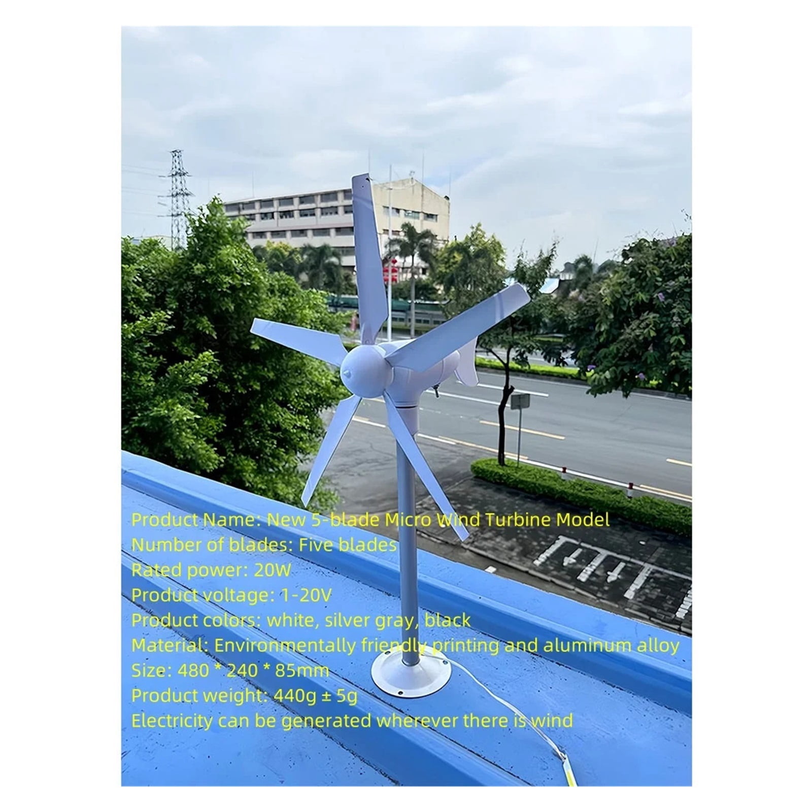 Portable Vertical Axis Five Blade Wind Tur-bine Model Three-phase Permanent Magnet Generator With Gentle Wind Start - NEW 5 PIECES