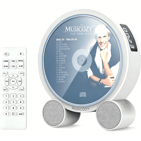 Portable Vertical CD Player with Bluetooth for Home with LCD Screen, Wireless Audio CD Player with Remote Control, Rechargeable Battery Built in HiFi Speakers Support Timed Music ON/Off FM USB SD