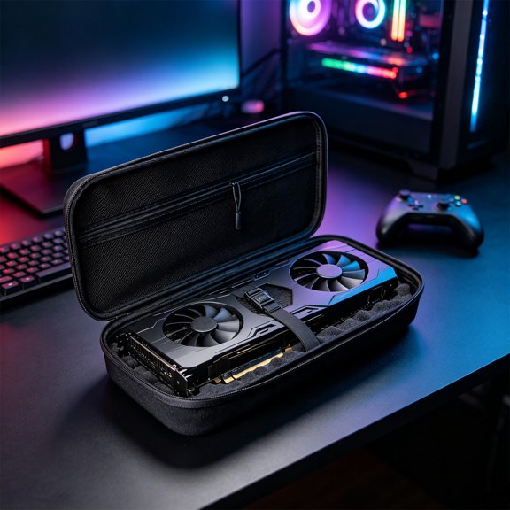 Portable Video Card Storage Bag, Hard Shell Protective Case for GPU, Safe Graphics Card Organizer for Gamers & PC Builders, Shockproof Lining