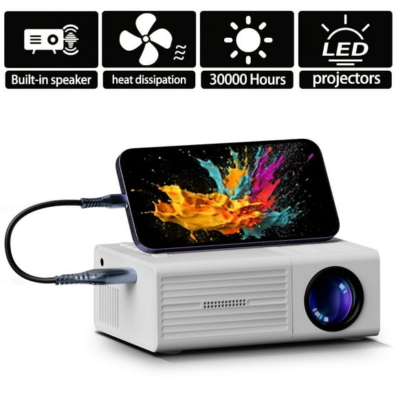 Portable Video Projector, Home Theater Projector, Mini Outdoor Projector, 1920*1080P Resolution, Supports mobile Phone Projection, Suitable for IOS/TV Stick/USB/laptop and Other Devices.