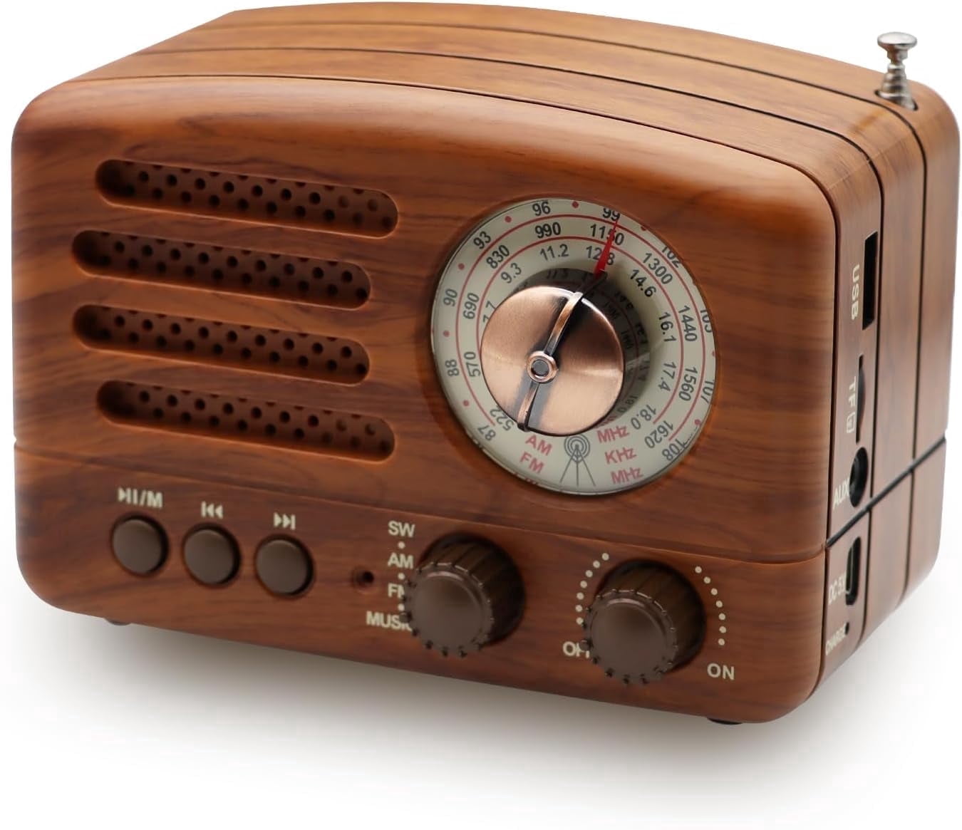 Portable Vintage Radio, Retro AM/FM Bluetooth Radio, Rechargeable Small Radios with Best Reception Wireless Speaker, Support TF Card AUX USB MP3 Player, Easy to Use, Gifts for Seniors Kids