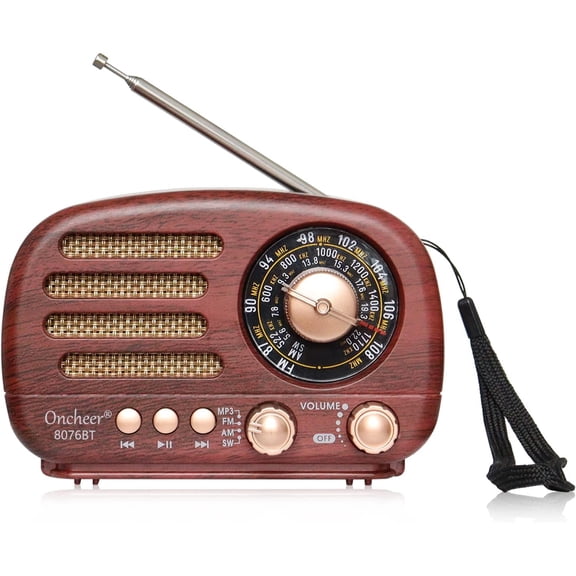 Portable Vinta Radio Retro Bluetooth Speaker, FM/AM/SW Old Fash Classic Style, Adjustable Antenna, Recharable Battery Powered & USB Charging, Support TF Card, USB Mp3 Playing Music