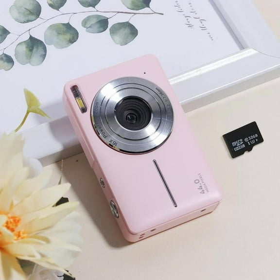 Portable Vlog Camera - 1080P FHD Point & Shoot with 16X Zoom, Anti-Shake & Self Timer | Includes 32GB SD Card & Wrist Strap | Light Pink Pocket Camera for Teens/Adults (Summer Holiday Gift)