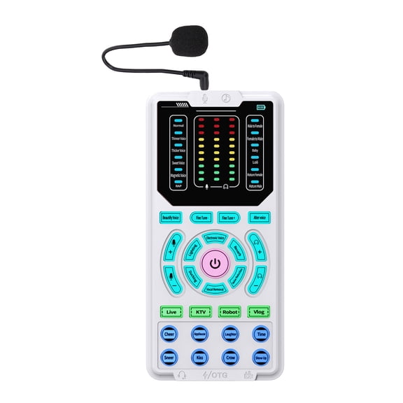 Portable Voice Changer Device, 15 Sound Effects Sound Card Set with Microphone and Headphone for Laptop, Phone, Xbox, PS5