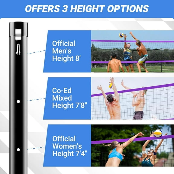 Portable Volleyball Net for Backyard & Beach - 32ft Outdoor Volleyball Set with Adjustable Height (8ft/7.8ft/7.4ft), Boundary Line, Volleyball, Pump & Carry Bag