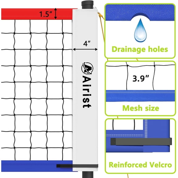 Portable Volleyball Net Set,Professional Volleyball Nets Set for Backyard and Beach,Outdoor Volleyball Net with Height Adjustable Poles,Volleyball and Carrying Bag